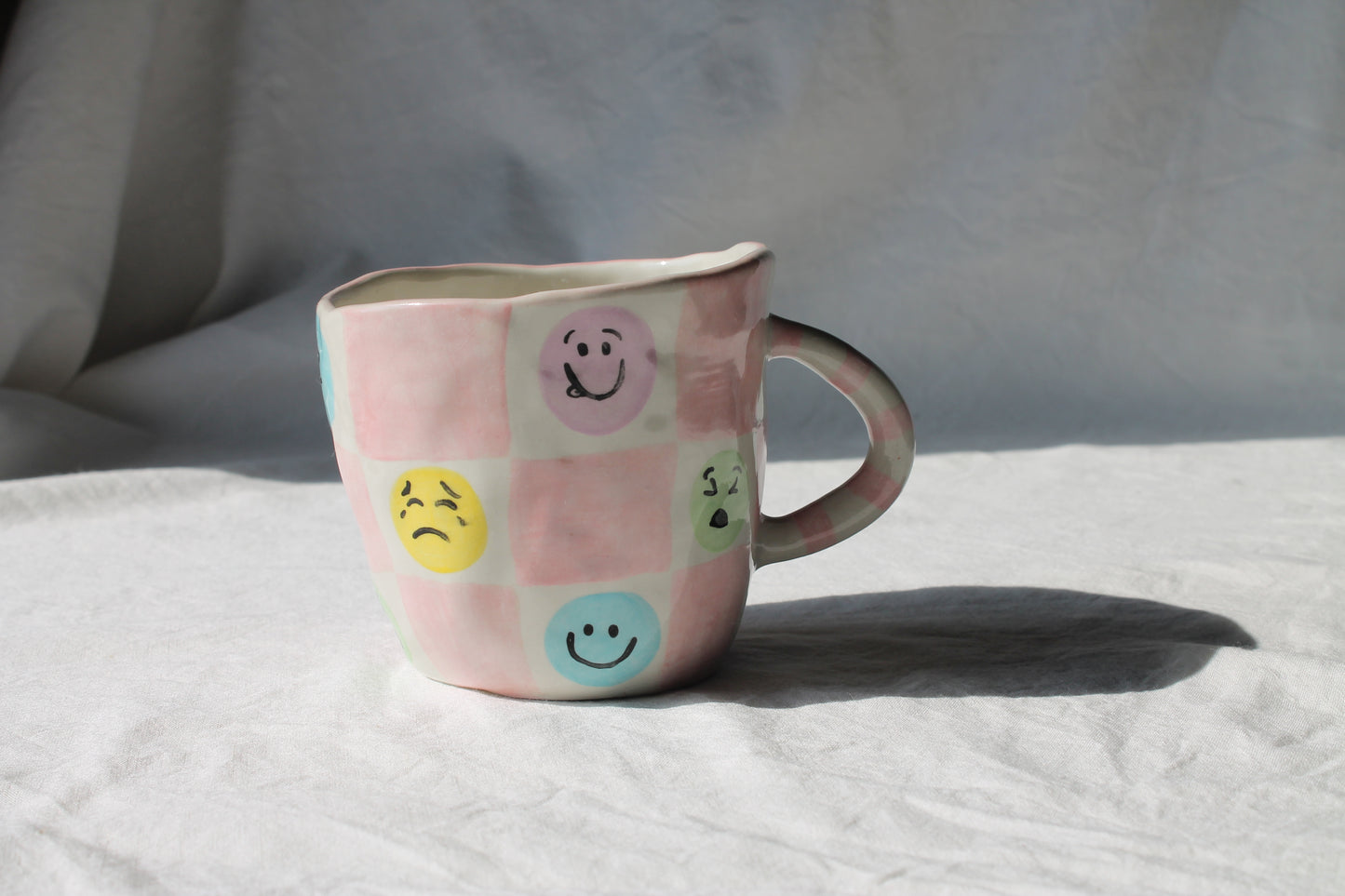 Checkered Mix mug, Smile, flowers,hearts