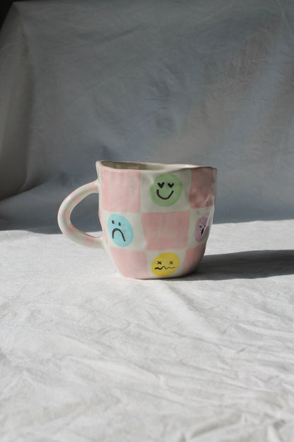 Checkered Mix mug, Smile, flowers,hearts