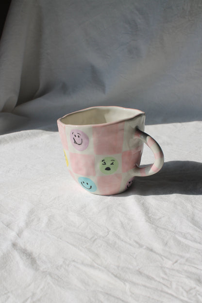 Checkered Mix mug, Smile, flowers,hearts