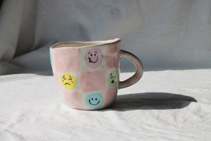 Checkered Mix mug, Smile, flowers,hearts