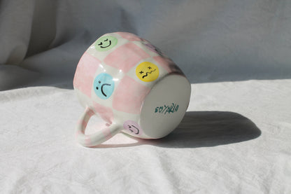 Checkered Mix mug, Smile, flowers,hearts